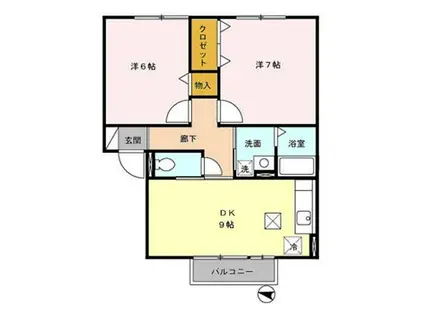 クレセントⅠ(2DK/1階)の間取り写真