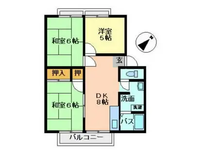 パナハイツ辻C棟(3DK/2階)の間取り写真