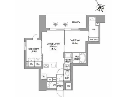 バウスフラッツ蔵前(2LDK/7階)の間取り写真
