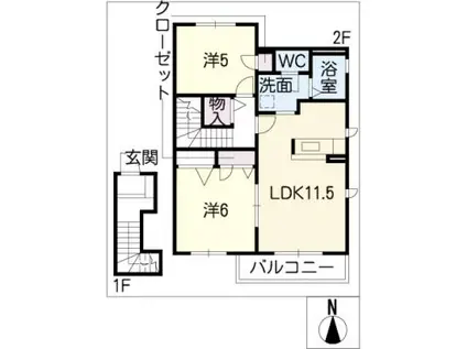 雪月花A棟(2LDK/2階)の間取り写真
