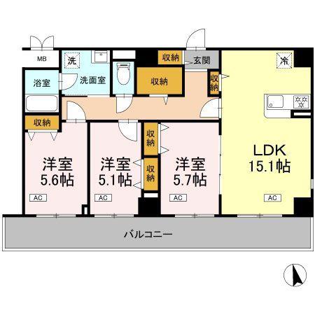 カスタリア西船橋II(3LDK/3階)の間取り写真