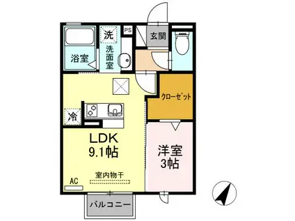 フルール常盤(1LDK/1階)の間取り写真