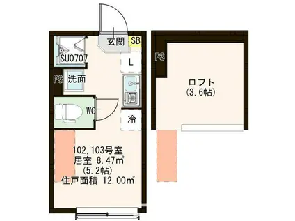 ハーモニーテラス大山金井町II(ワンルーム/1階)の間取り写真