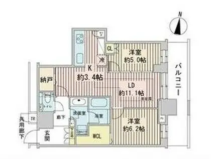 ONE札幌ステーションタワー(2LDK/7階)の間取り写真