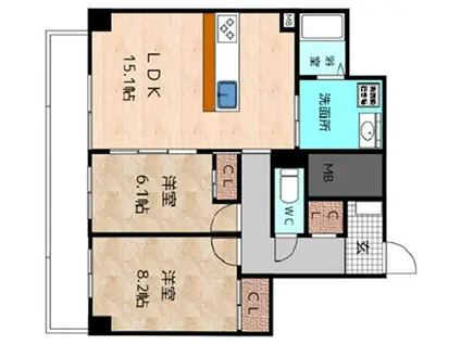 CERES中村公園前(2LDK/2階)の間取り写真