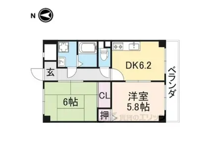 Mプラザ楠根参番館(2DK/9階)の間取り写真