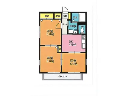 ディアスふじ(3K/2階)の間取り写真