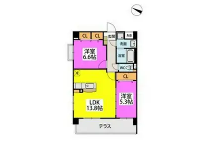 ESPACE CHIC II(2LDK/2階)の間取り写真