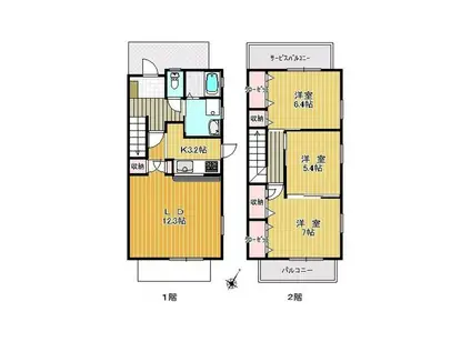 ミュージア西風(3LDK/1階)の間取り写真