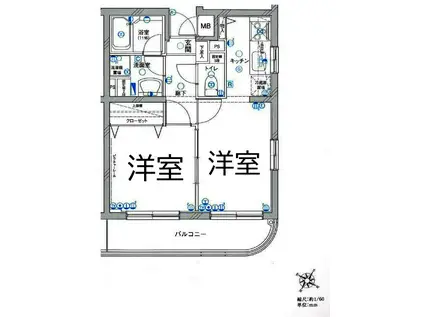 グリフォーネ横浜岡野公園(2K/2階)の間取り写真