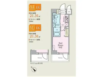 HYS西横浜(1K/3階)の間取り写真