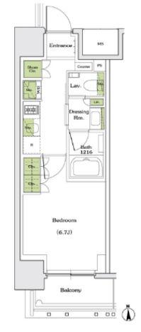 ザ・パークハビオ同心(1K/5階)の間取り写真
