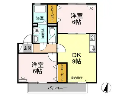ボナール新城 A(2DK/2階)の間取り写真