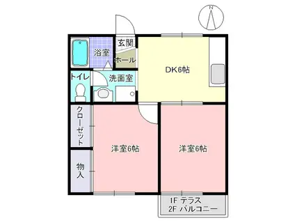 シティハイム岩名(2DK/1階)の間取り写真
