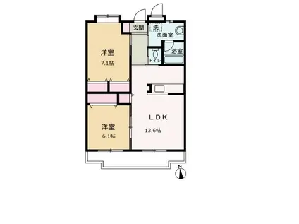 サニーフォレスト(2LDK/3階)の間取り写真