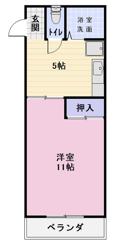 エブリワン西棟(1DK/2階)の間取り写真
