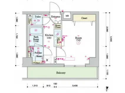 スカイコートグレース新宿中落合(1K/2階)の間取り写真