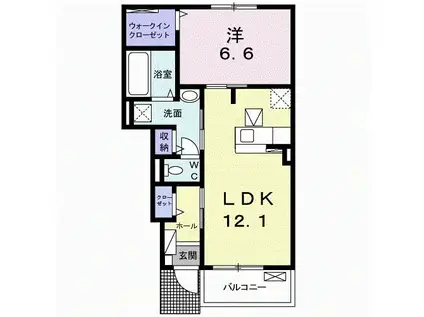 グランローゼ加屋I(1LDK/1階)の間取り写真