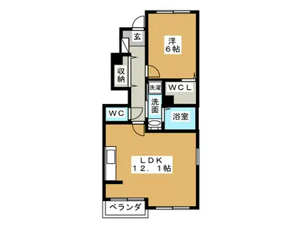 セピアコートB(1LDK/1階)の間取り写真