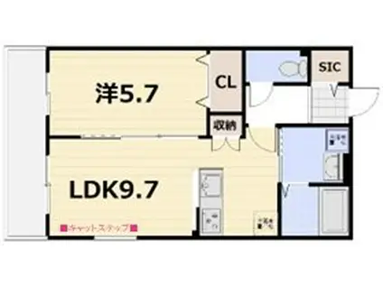 FORCE西院(1LDK/3階)の間取り写真