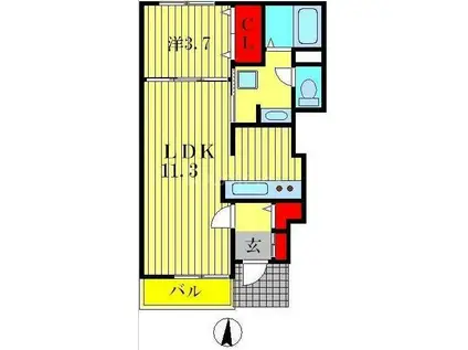ダヴァンティ・フェルマータ(1LDK/1階)の間取り写真