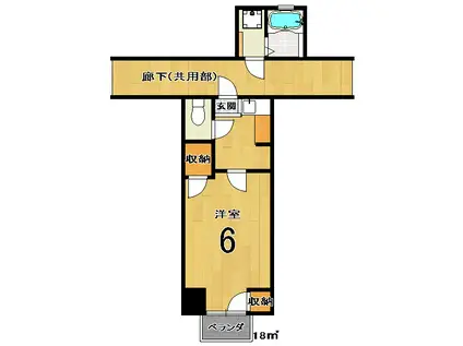 ホワイトグリーン本館(1K/3階)の間取り写真