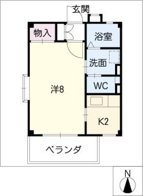 名鉄瀬戸線 尾張旭駅 徒歩16分 3階建 築24年(1K/3階)の間取り写真