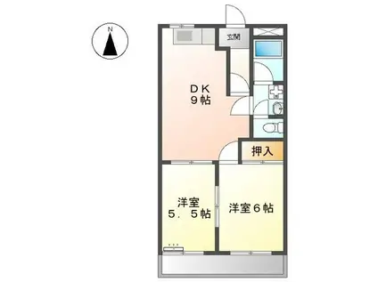 ヤマダハイツ(2DK/1階)の間取り写真
