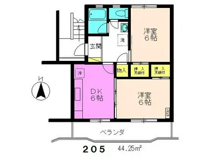 若林ハイツ(2DK/2階)の間取り写真