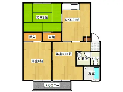 セジュールJINNO B棟(3DK/1階)の間取り写真