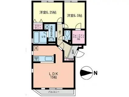 ルシェンテ D棟(2LDK/1階)の間取り写真