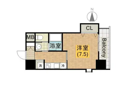 ブリリアン夕陽丘(1K/6階)の間取り写真