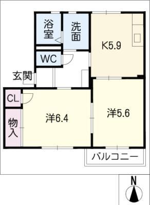 エルフローラフォーレス B(2K/2階)の間取り写真