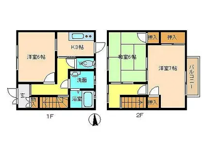 江頭ハイツ 1374(3K/1階)の間取り写真