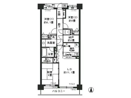 コスモ葛西臨海公園ロイヤルコート(3LDK/3階)の間取り写真