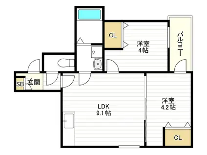 GRAND AREA(2LDK/1階)の間取り写真