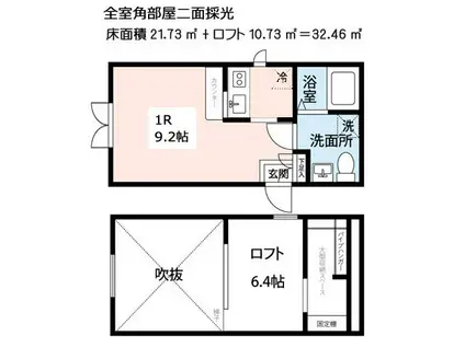 小竹向原・江古田 洋風建築(ワンルーム/1階)の間取り写真