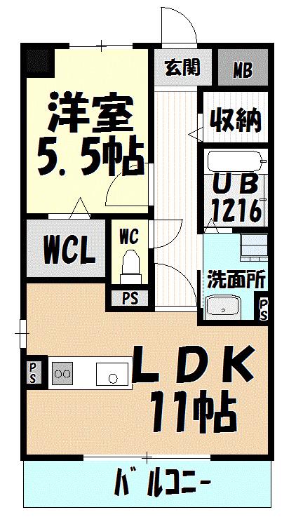 フェリオ新西(1LDK/5階)の間取り写真