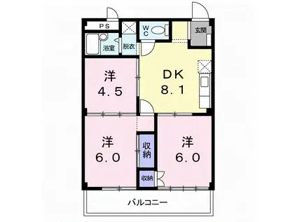 杉本ハイツ(3DK/2階)の間取り写真