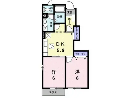 ドミールII(2DK/1階)の間取り写真