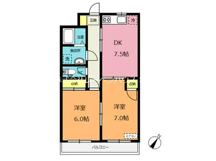 カーサグレース(2DK/1階)の間取り写真