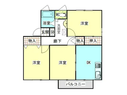 ソシア B棟(3DK/2階)の間取り写真