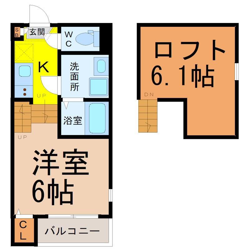 SERENUS塩釜口(1SK/2階)の間取り写真