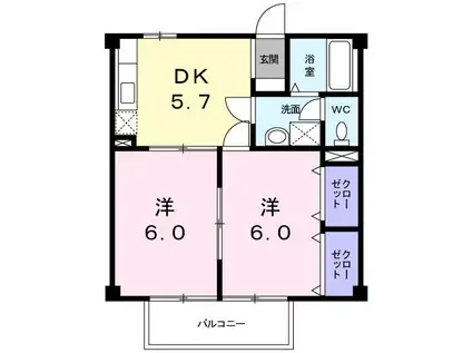 ハ-トレー新富(2DK/2階)の間取り写真