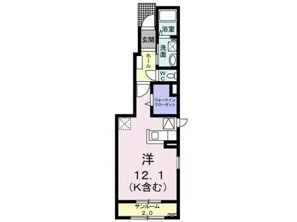 ヴィベールII(ワンルーム/1階)の間取り写真