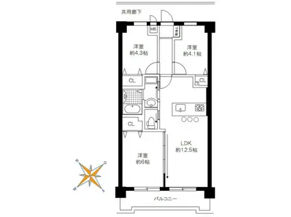 アイリスハイツ古淵(3LDK/5階)の間取り写真