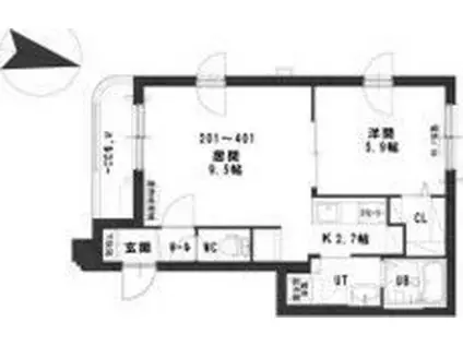 グランメール CALM(1LDK/4階)の間取り写真