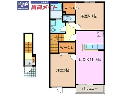 ファミール D棟(2LDK/2階)の間取り写真