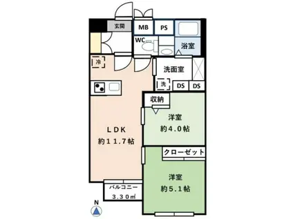 グリーンビレッジ豊玉(2LDK/9階)の間取り写真