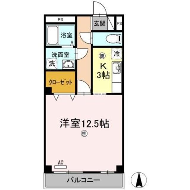 ブルージュTAKASONE(1K/2階)の間取り写真